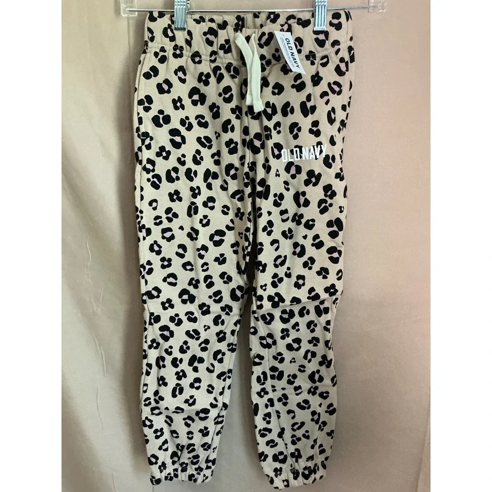 Old Navy Jogger Sweatpants Youth Size M 8 Tan Leopard Print NWT Elastic Waist